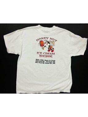 Vintage Honey Hut Ice Cream Shoppe OH T-Shirt Single Stitch Bee Size XL FLAW